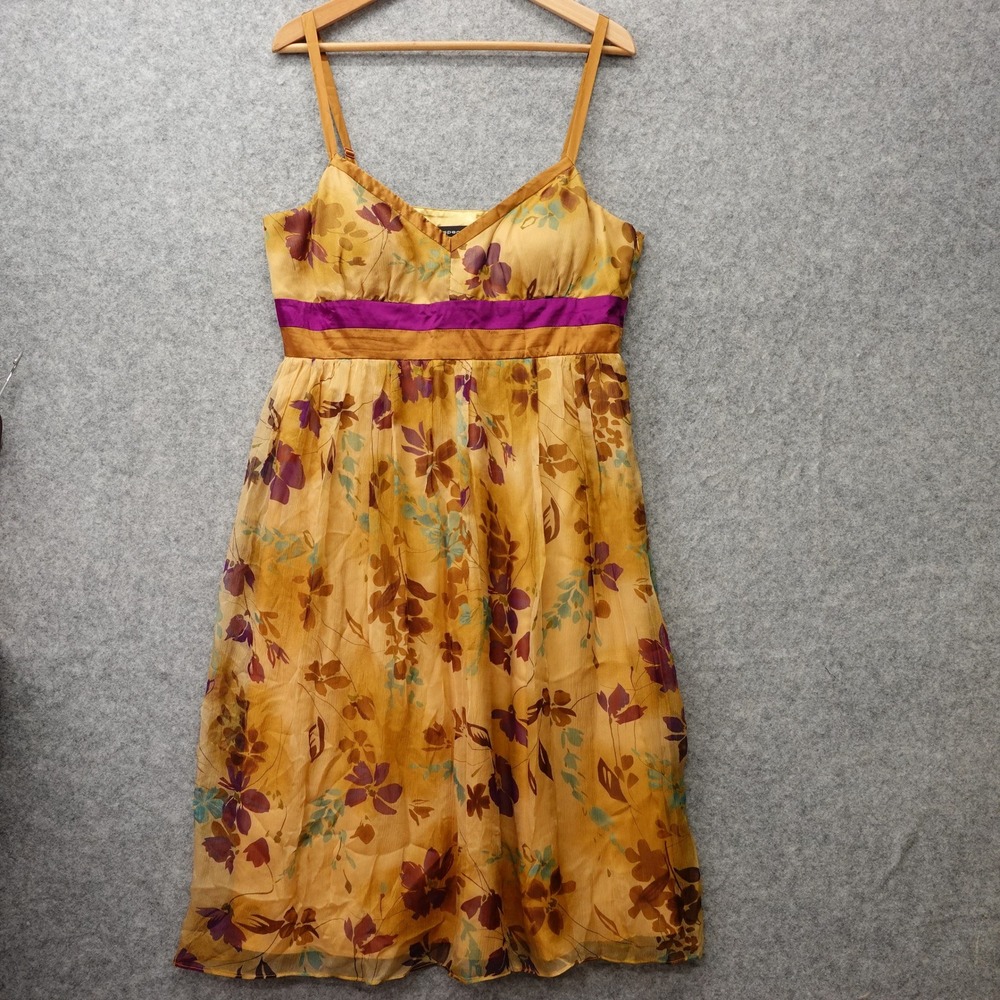 Y2K Forest Fairy Silk Slip Dress Womens L 12 Yellow Floral Midi Whimsical SPENSE